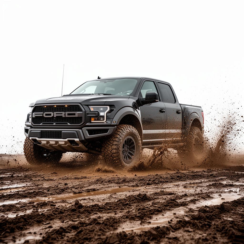 Ford F-150 Raptor splashing through mud
